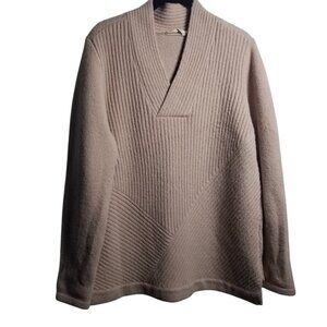 Soft Surrounding Women's Wool Blend Ribbed Blush V-Neck Warm Cozy Sweater Sz L